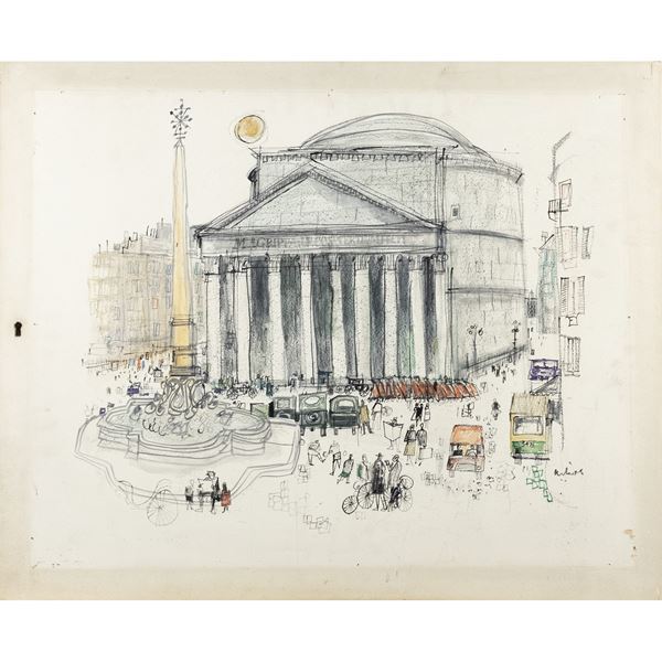 Alfonso Artioli - "Piazza della Rotonda con passanti"