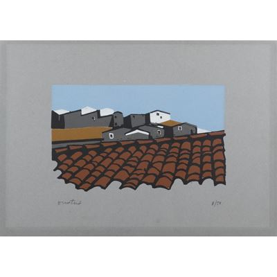 Veduta con tetti, serigrafia a colori