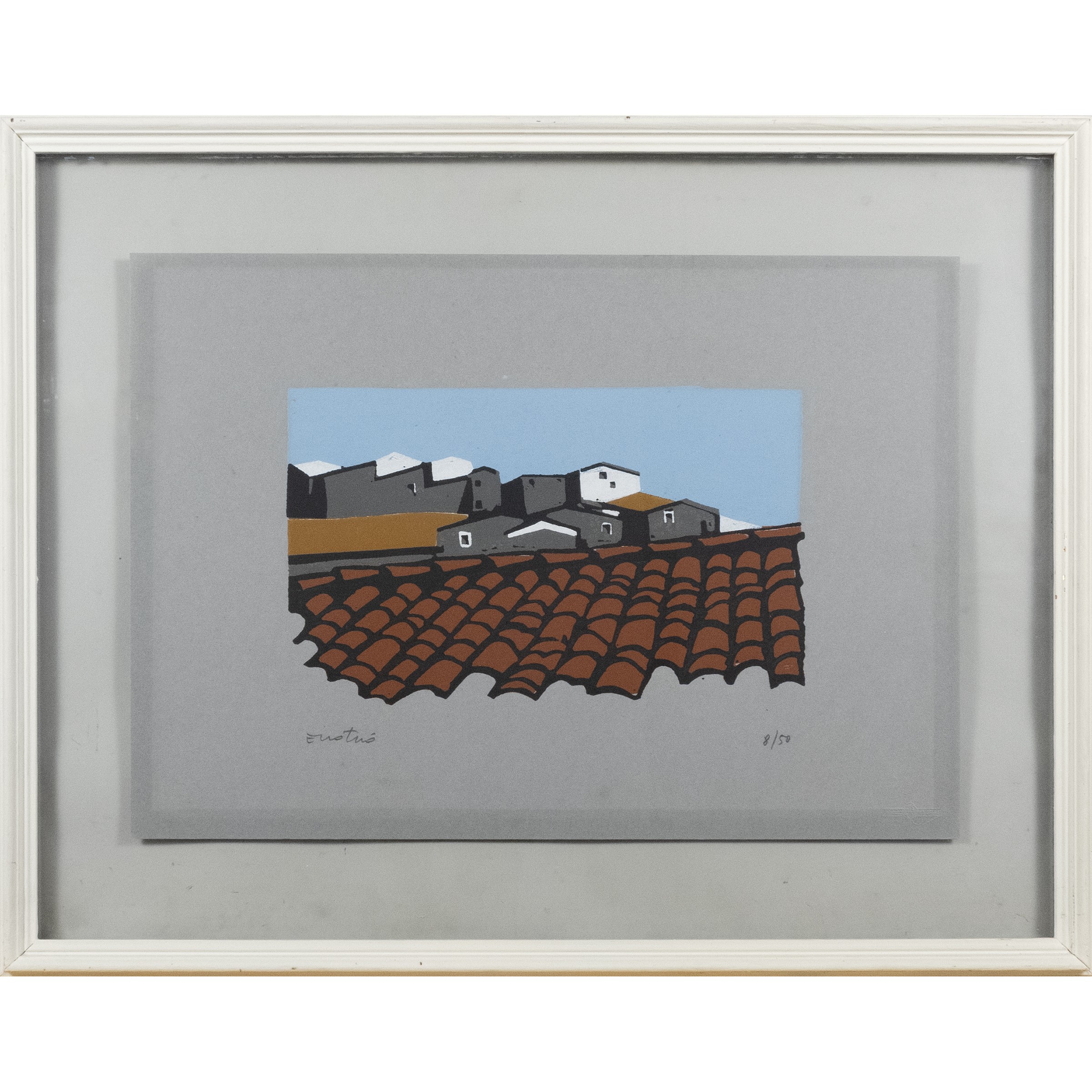 Enotrio - Veduta con tetti, serigrafia a colori