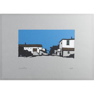 Veduta con case, serigrafia a colori