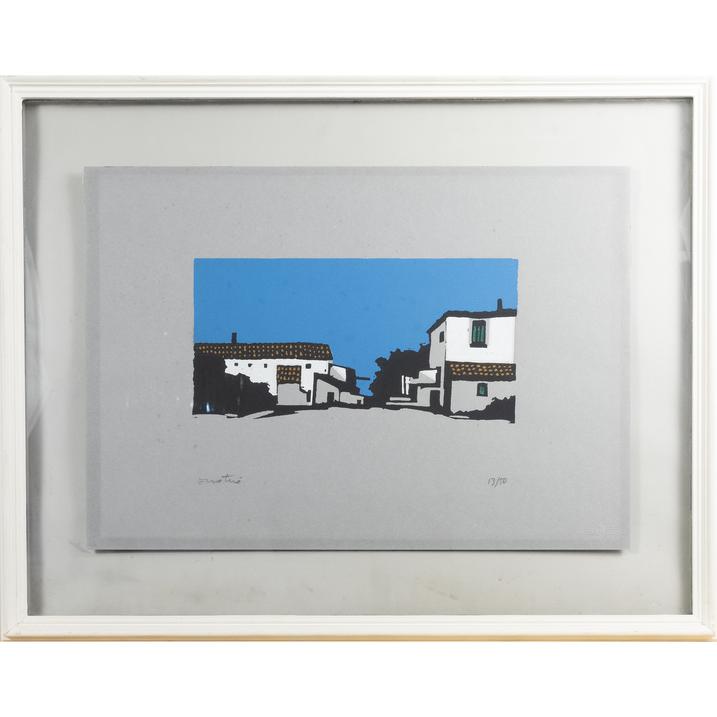 Enotrio - Veduta con case, serigrafia a colori