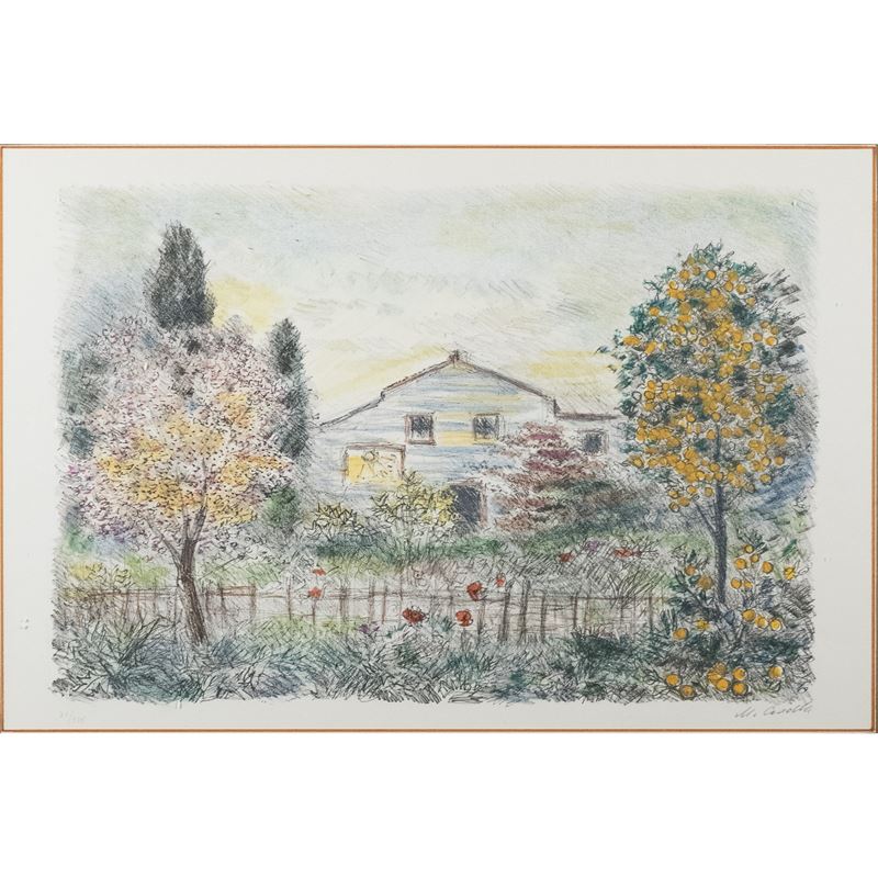Michele Cascella - Paesaggio - litografia a colori, esemplare 31/125