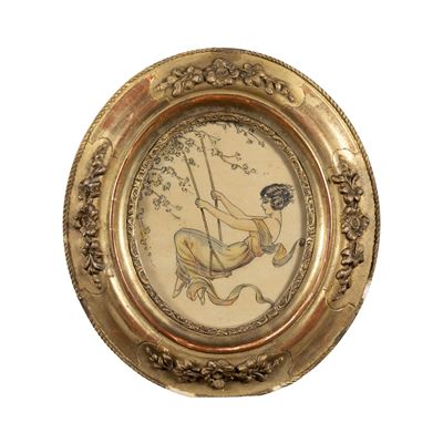 Anonimo, Giovane sull'altalena, tecnica mista su carta