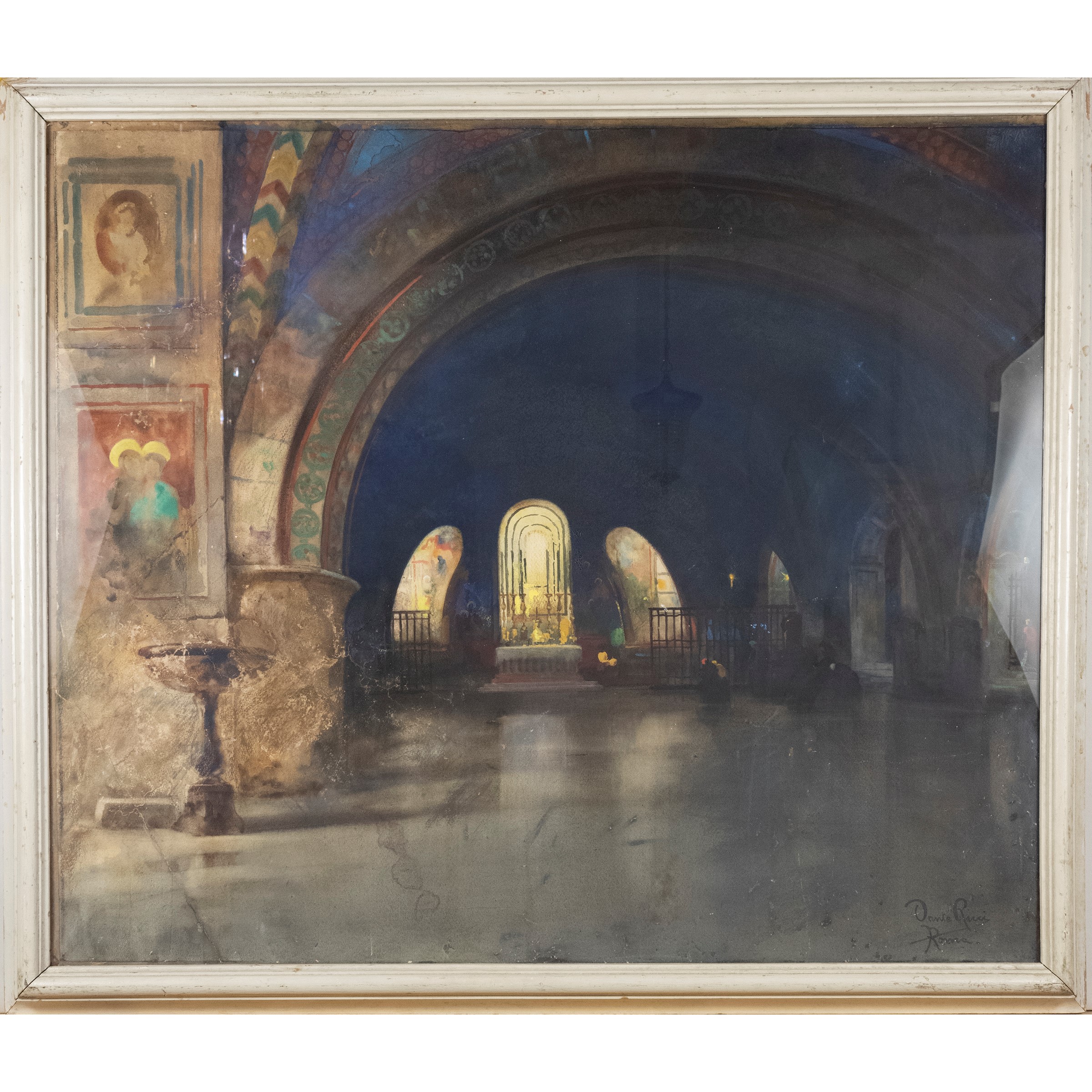 Dante Ricci, Interno della Basilica inferiore di San Francesco ad Assisi, acquarello su carta