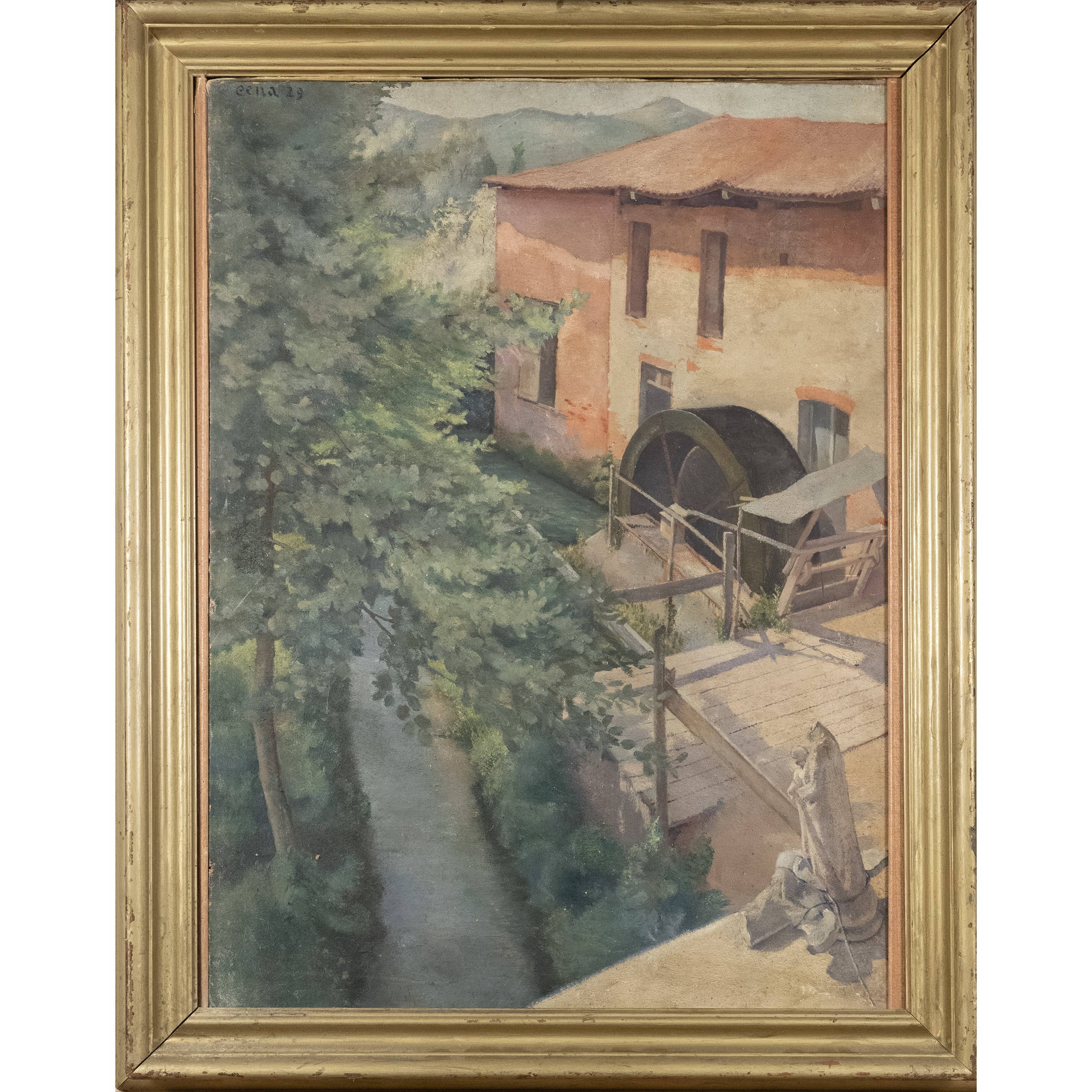 Gabriele Cena - Scorcio di paesaggio con mulino, olio su tela (1929)