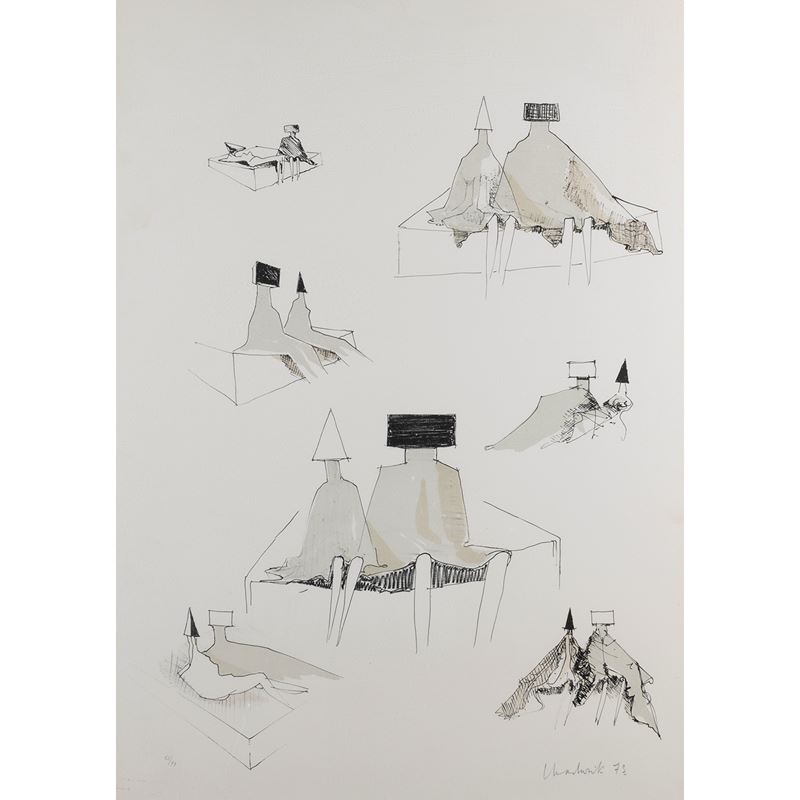 Lynn Chadwick - Sketches for Seated Couples, litografia a colori, 1973