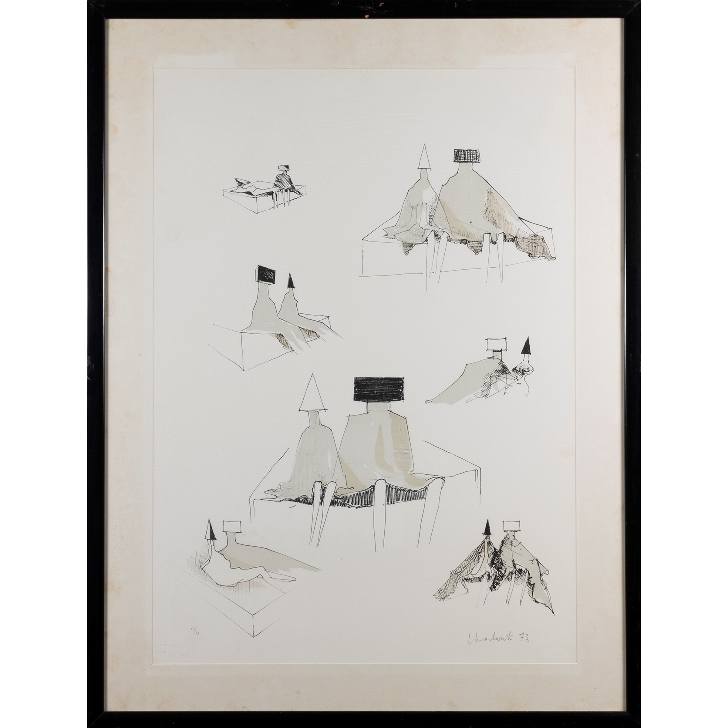 Lynn Chadwick - Sketches for Seated Couples, litografia a colori, 1973