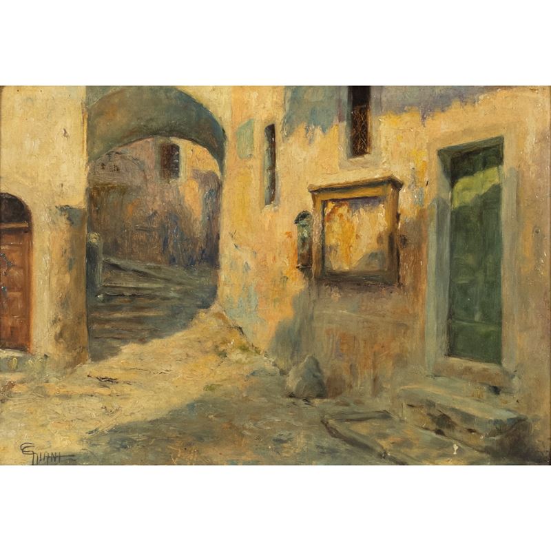Giovanni Giani, Scorcio di paese, olio su tavoletta