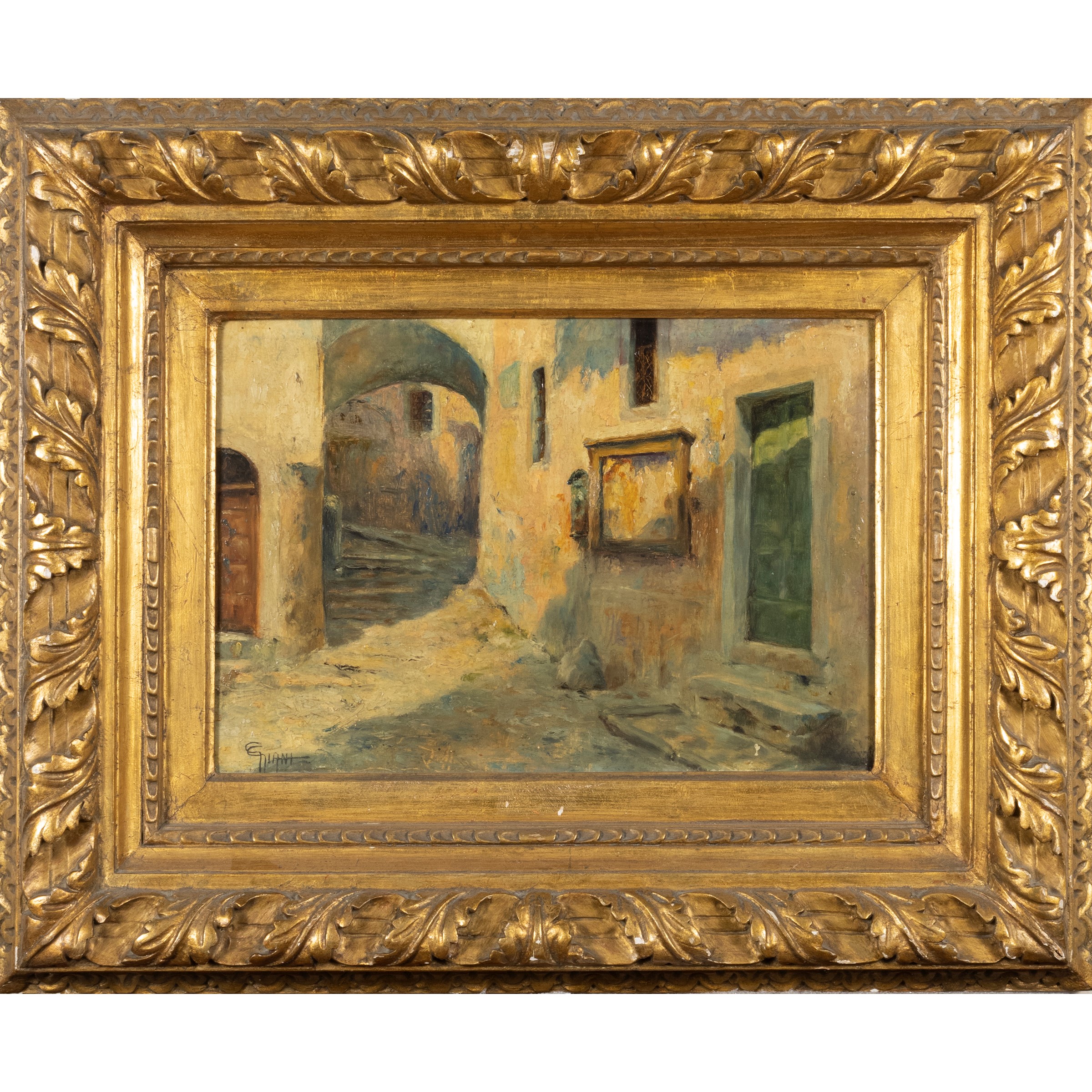 Giovanni Giani, Scorcio di paese, olio su tavoletta