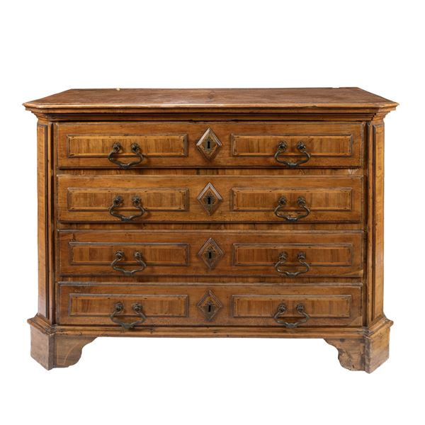 Carved and threaded wooden chest of drawers