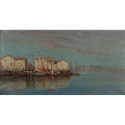 Pittore dell'Italia settentrionale, Marina veneta, olio su tela
