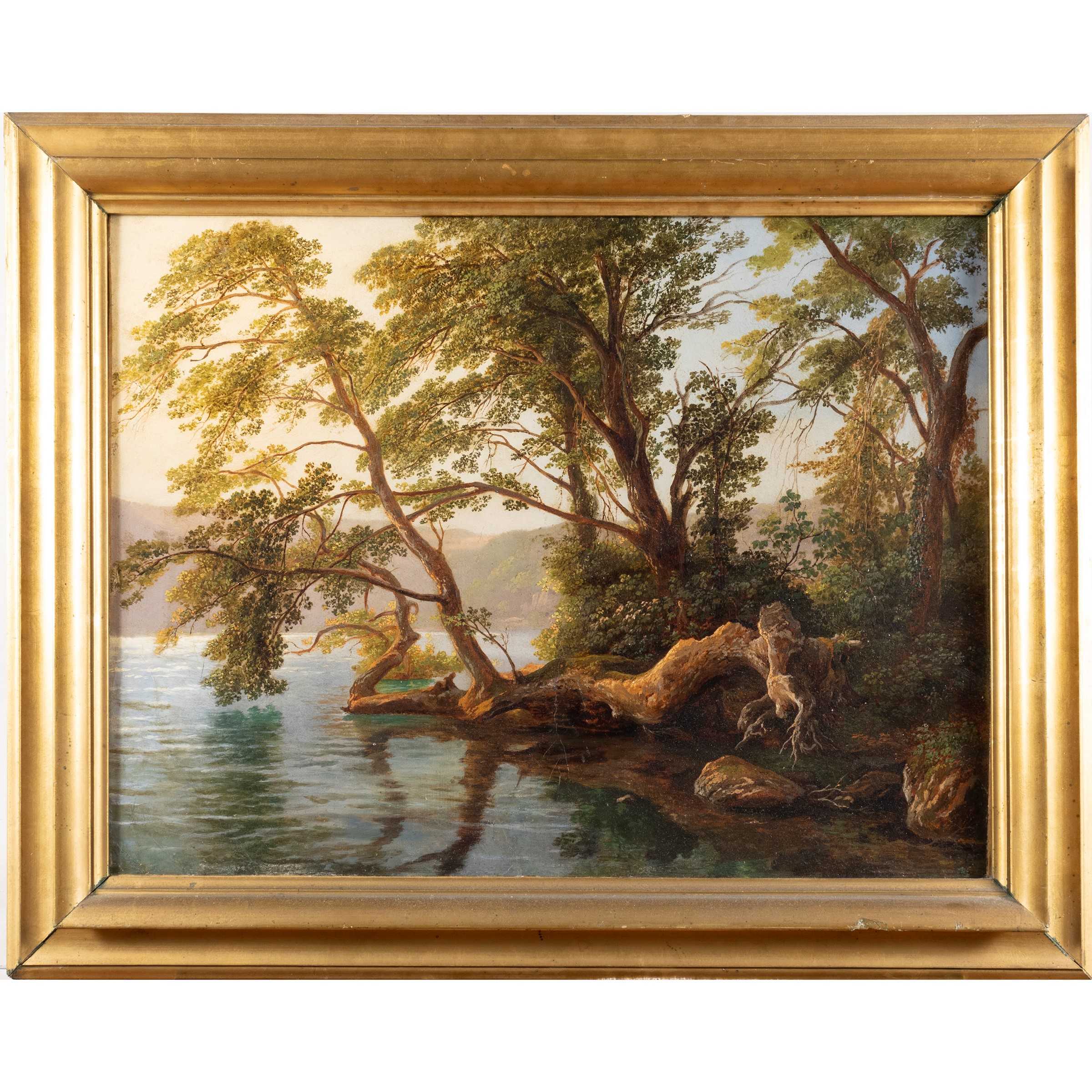Pittore italiano, Paesaggio lacustre, olio su tela