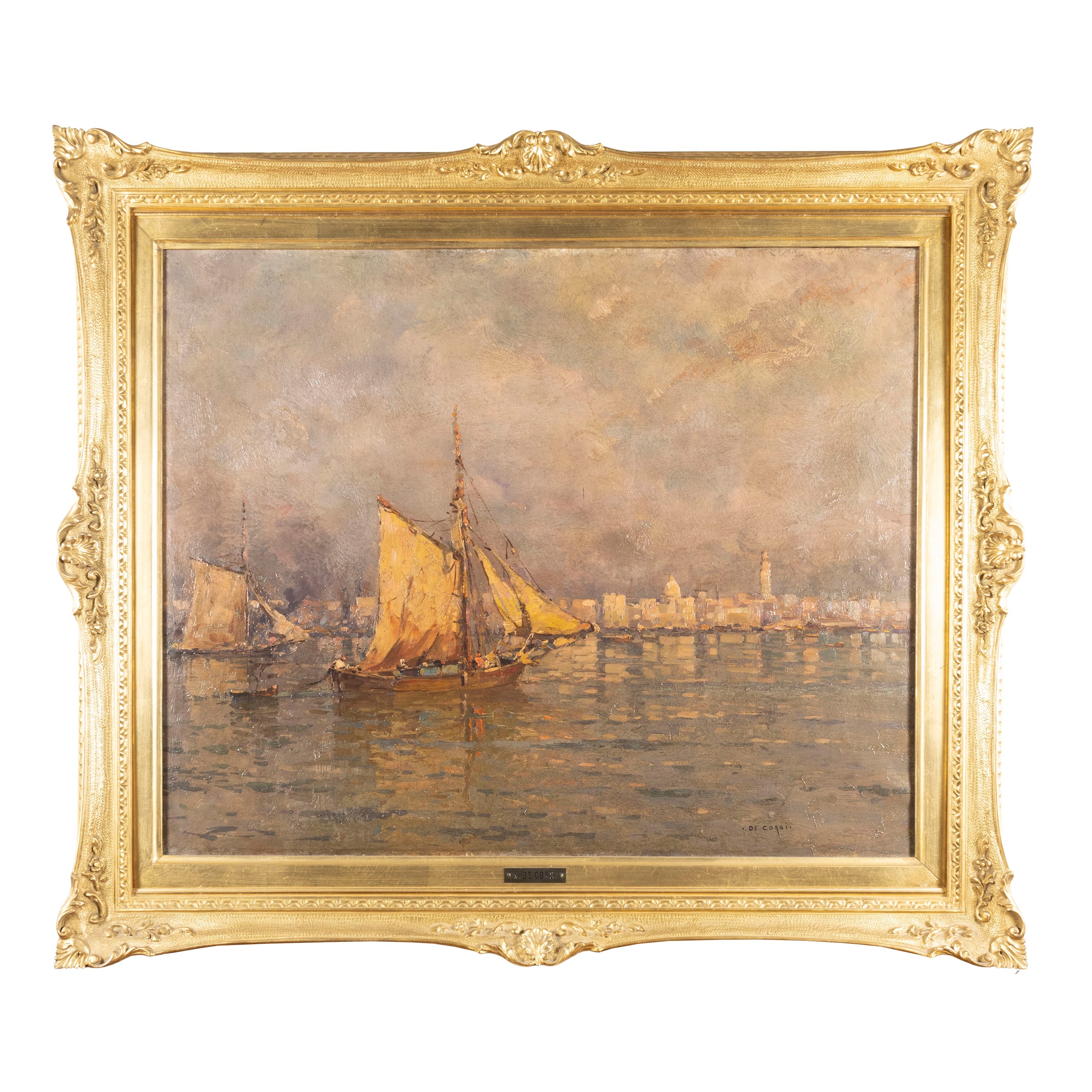 Nicola De Corsi, Marina con barche, olio su tela