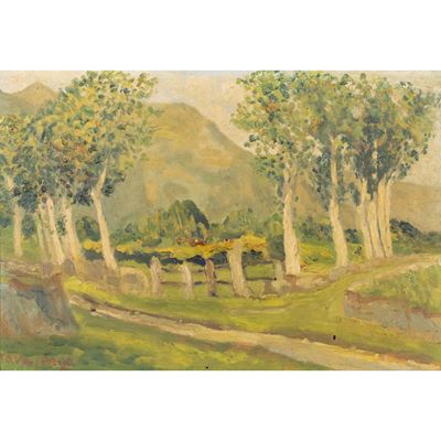Pittore italiano, Scorcio di bosco, olio su tavola