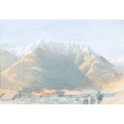 Anonimo, Paesaggio di montagna, tecnica mista su carta
