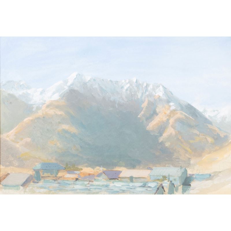 Anonimo, Paesaggio di montagna, tecnica mista su carta