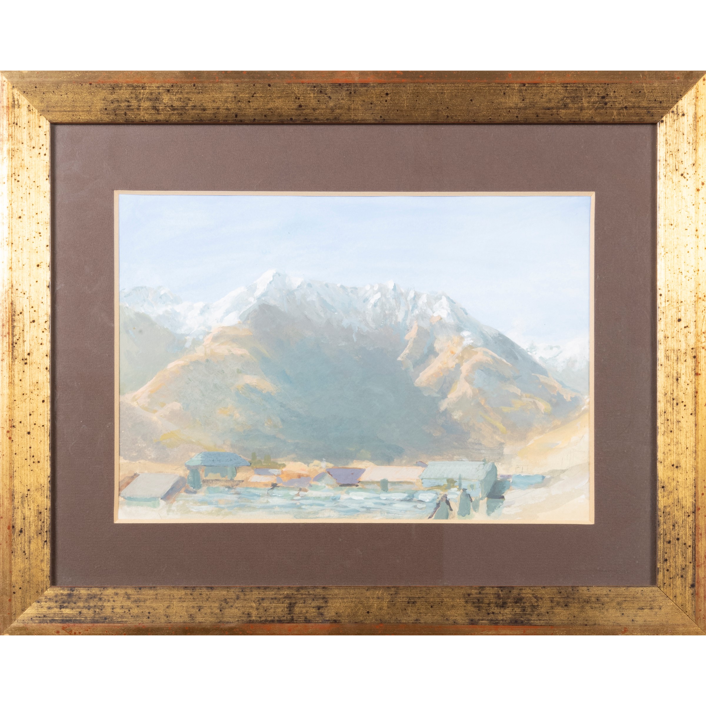 Anonimo, Paesaggio di montagna, tecnica mista su carta