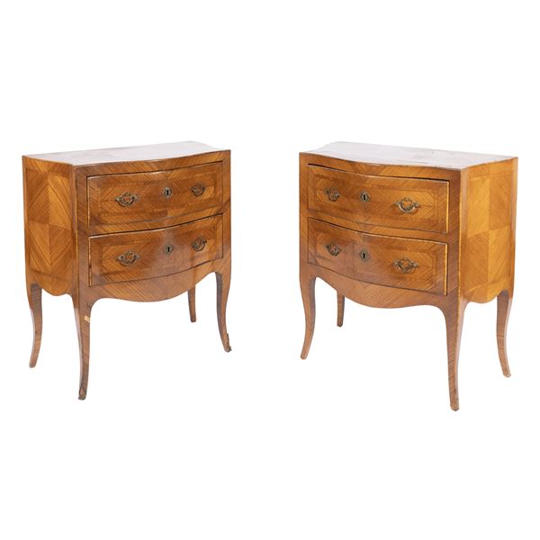 Pair of small bedside tables in veneered wood