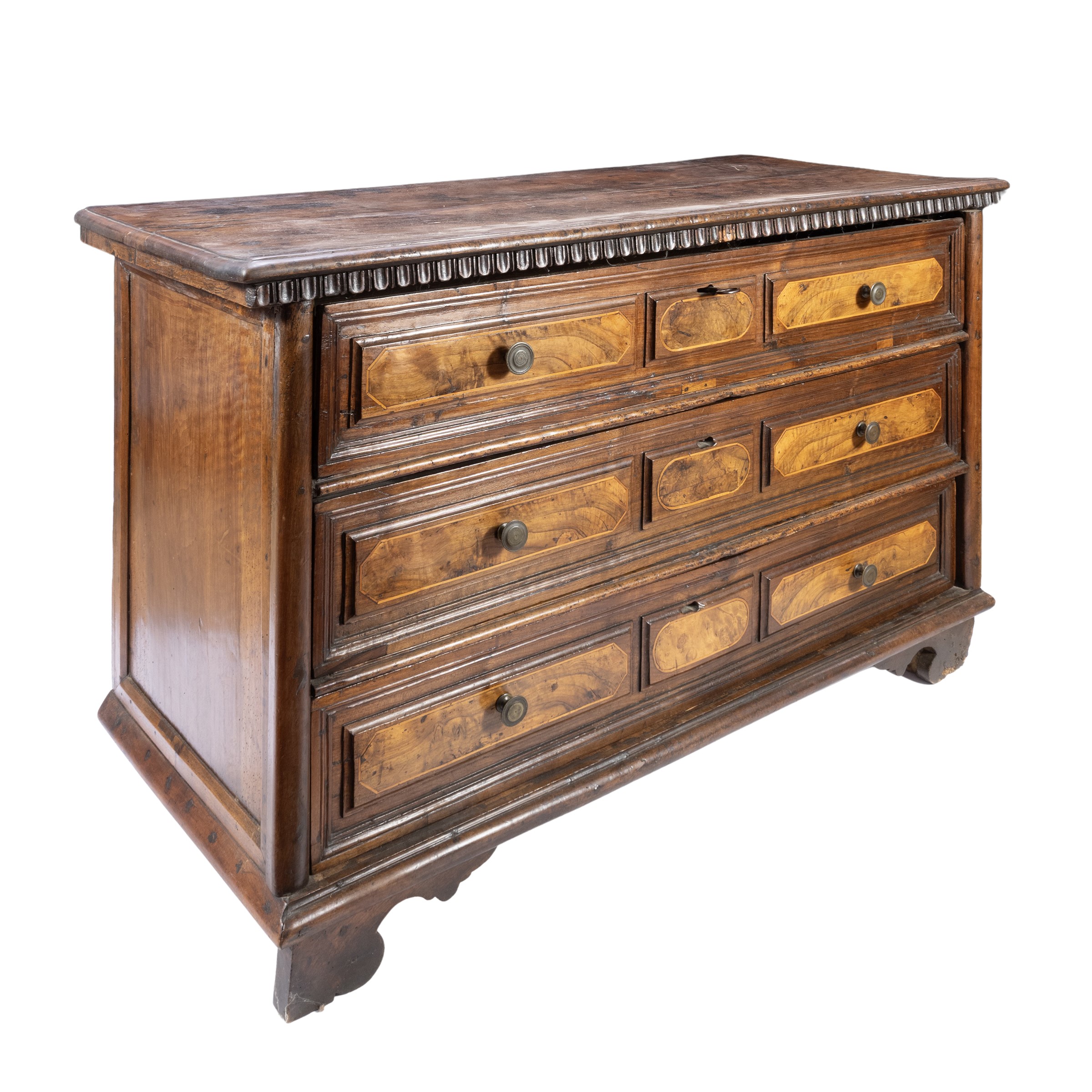 Cassettone in legno e radica di noce