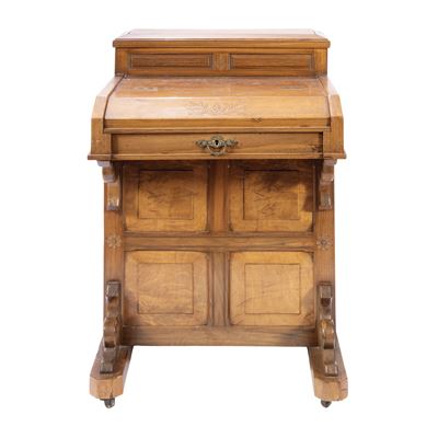 Scrittoio Davenport, legno con ripiano in tessuto, XIX - XX Sec.