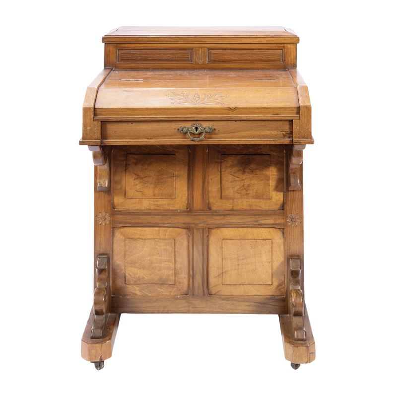 Scrittoio Davenport, legno con ripiano in tessuto, XIX - XX Sec.