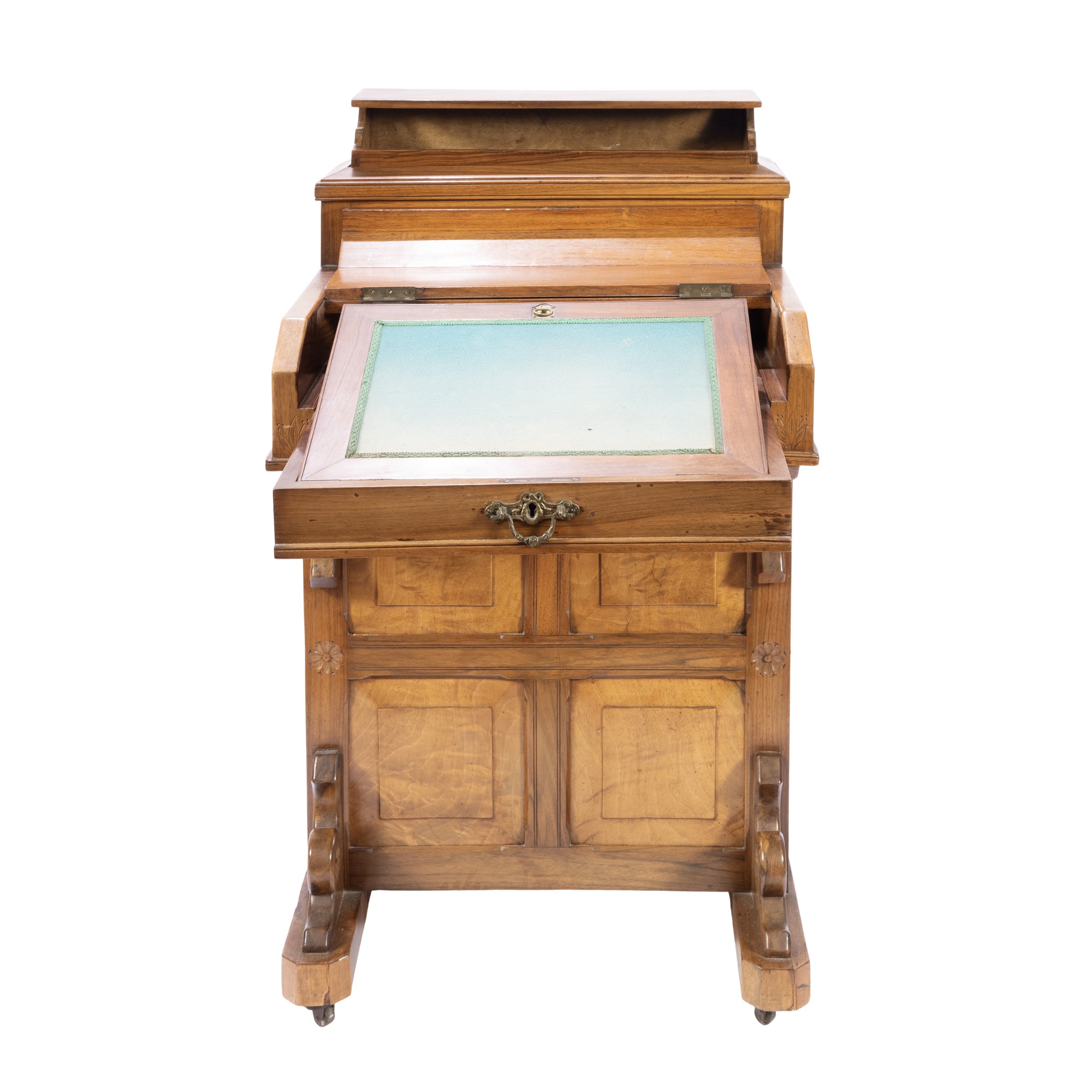 Scrittoio Davenport, legno con ripiano in tessuto, XIX - XX Sec.
