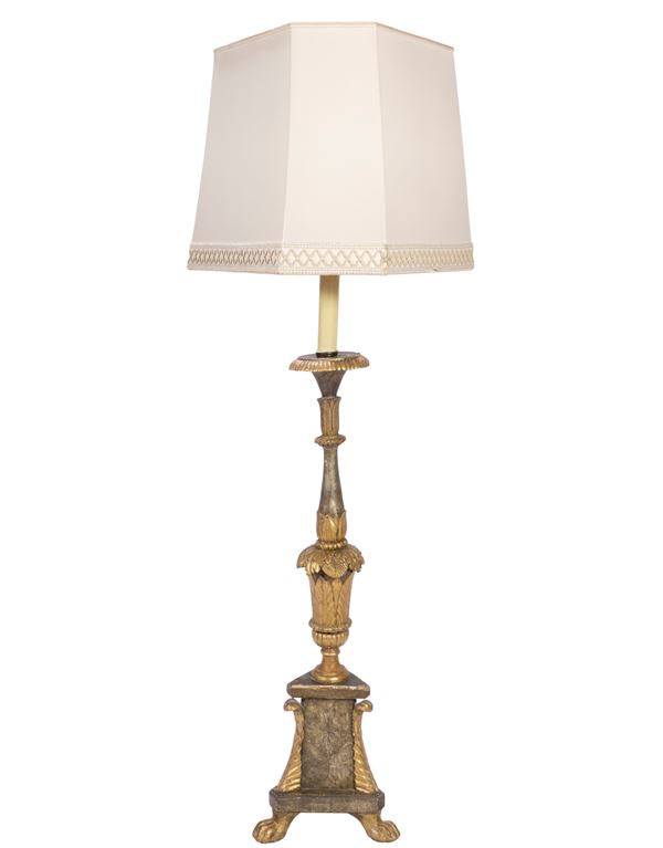 Electrified torchier in lacquered and gilded wood