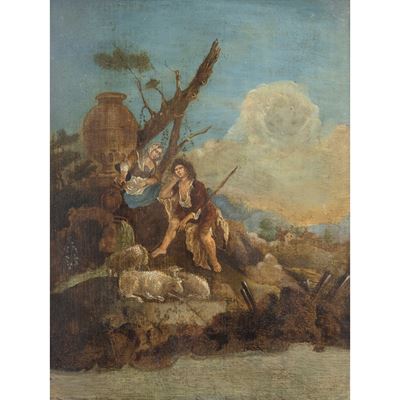 Pittore francese, Scena bucolica, olio su tavola