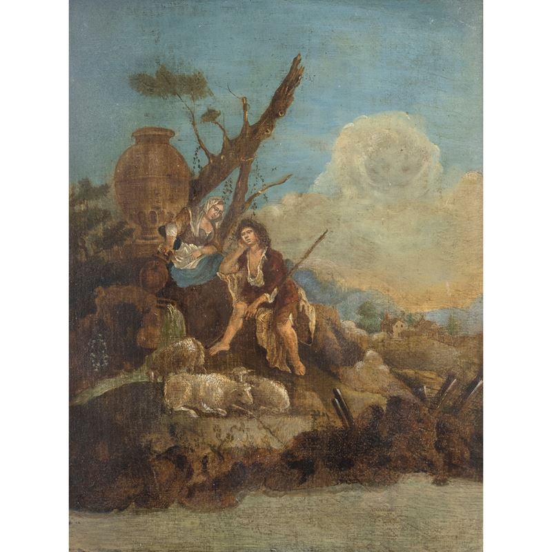 Pittore francese, Scena bucolica, olio su tavola