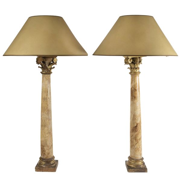 Pair of lacquered wood table lamps