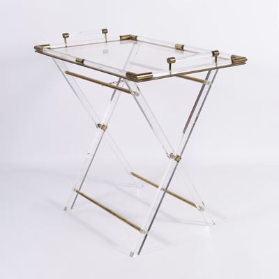 Manifattura italiana, Tavolino pieghevole in ottone e Perspex