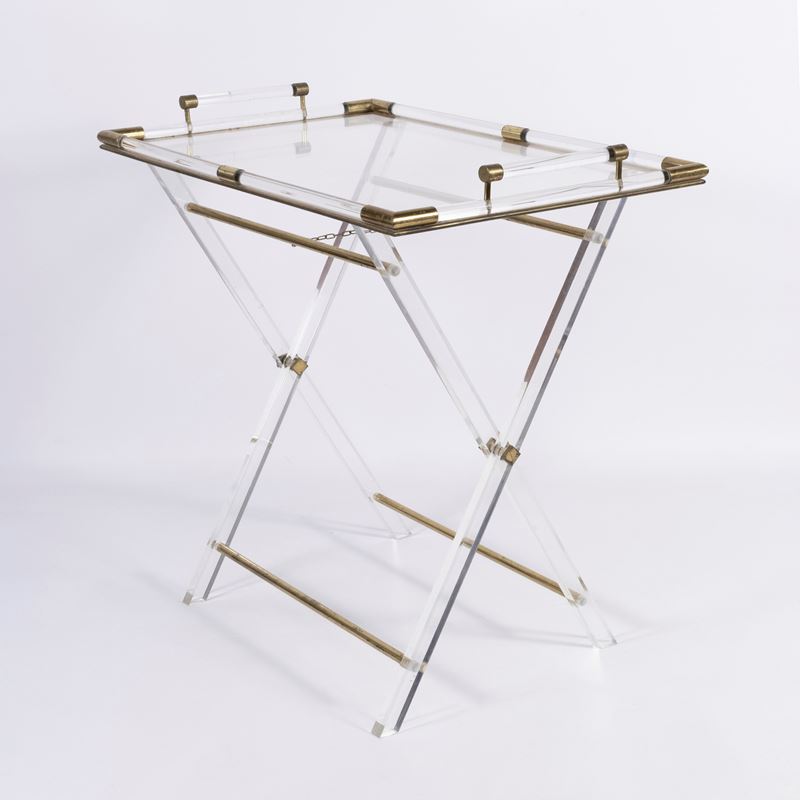 Manifattura italiana, Tavolino pieghevole in ottone e Perspex