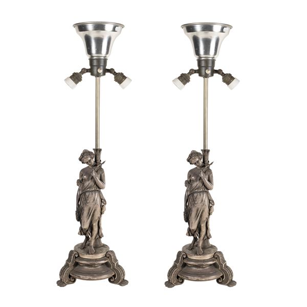Pair of patinated bronze table lamps  (20th century)  - Auction FINE ART, ROMAN MARBLES, OLD MASTER AND 19th CENTURY PAINTINGS - II - Colasanti Casa d'Aste