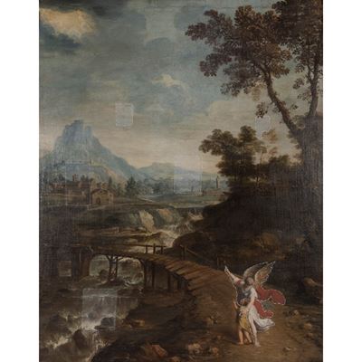 Giuseppe Zola, Tobia e l'Angelo (1672-1743), olio su tela, 144x115 cm