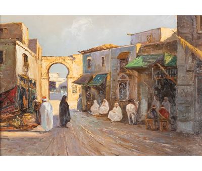 Pittore orientalista, Scorcio di città araba con figure e botteghe