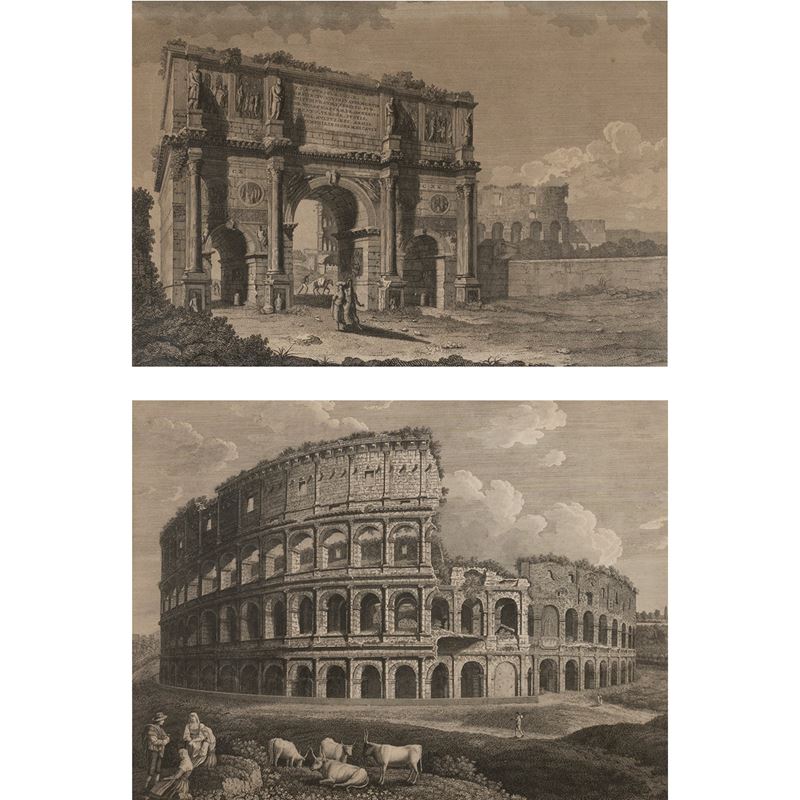 Coppie di stampe, 'Vedute di Roma', dimensioni 38,5x49 cm