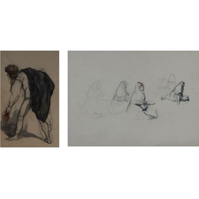 Scipione Vannutelli, Studio di figure - Due acquerelli su carta