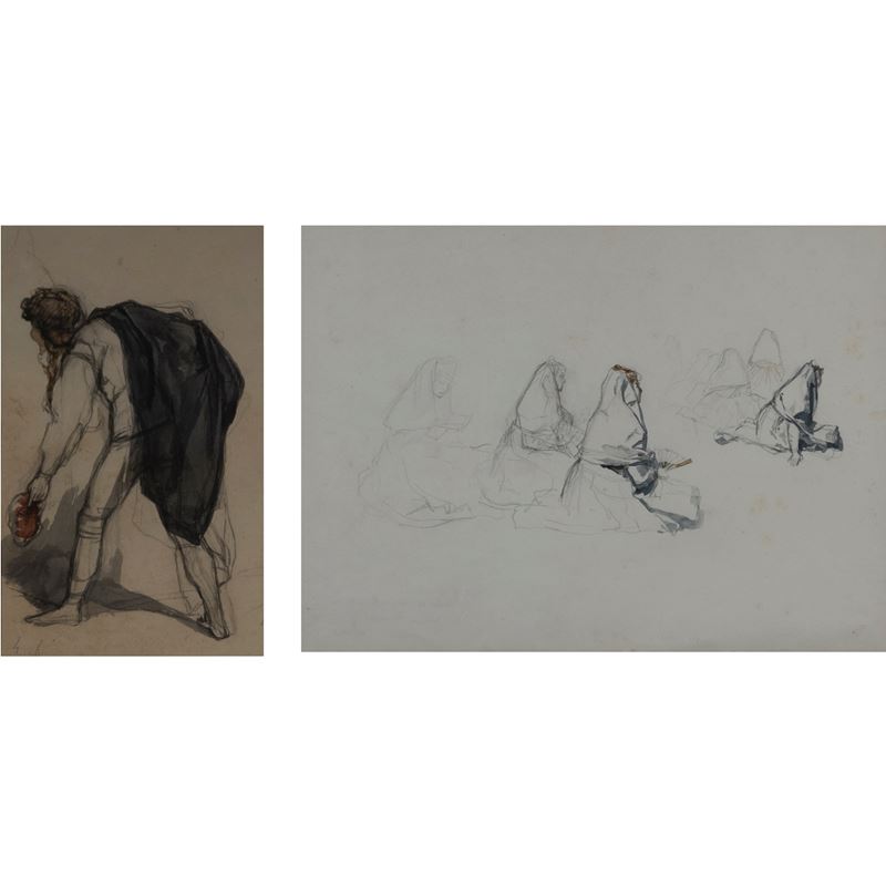 Scipione Vannutelli, Studio di figure - Due acquerelli su carta