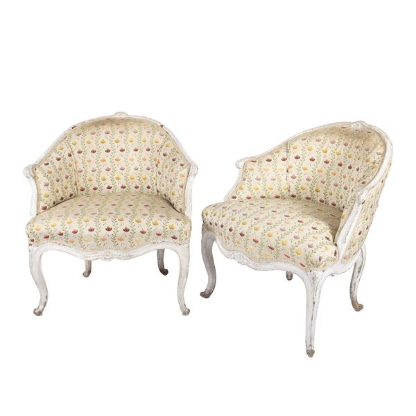 Pair of  lacquered and carved wood armchairs