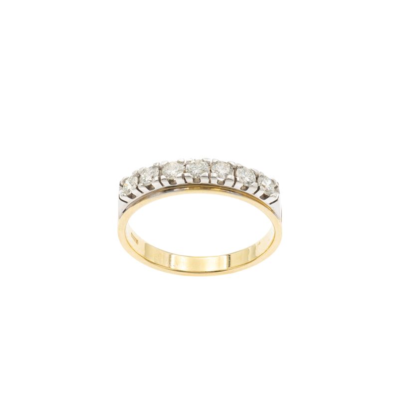 Anello mezzafede in oro a due colori 18kt e diamanti