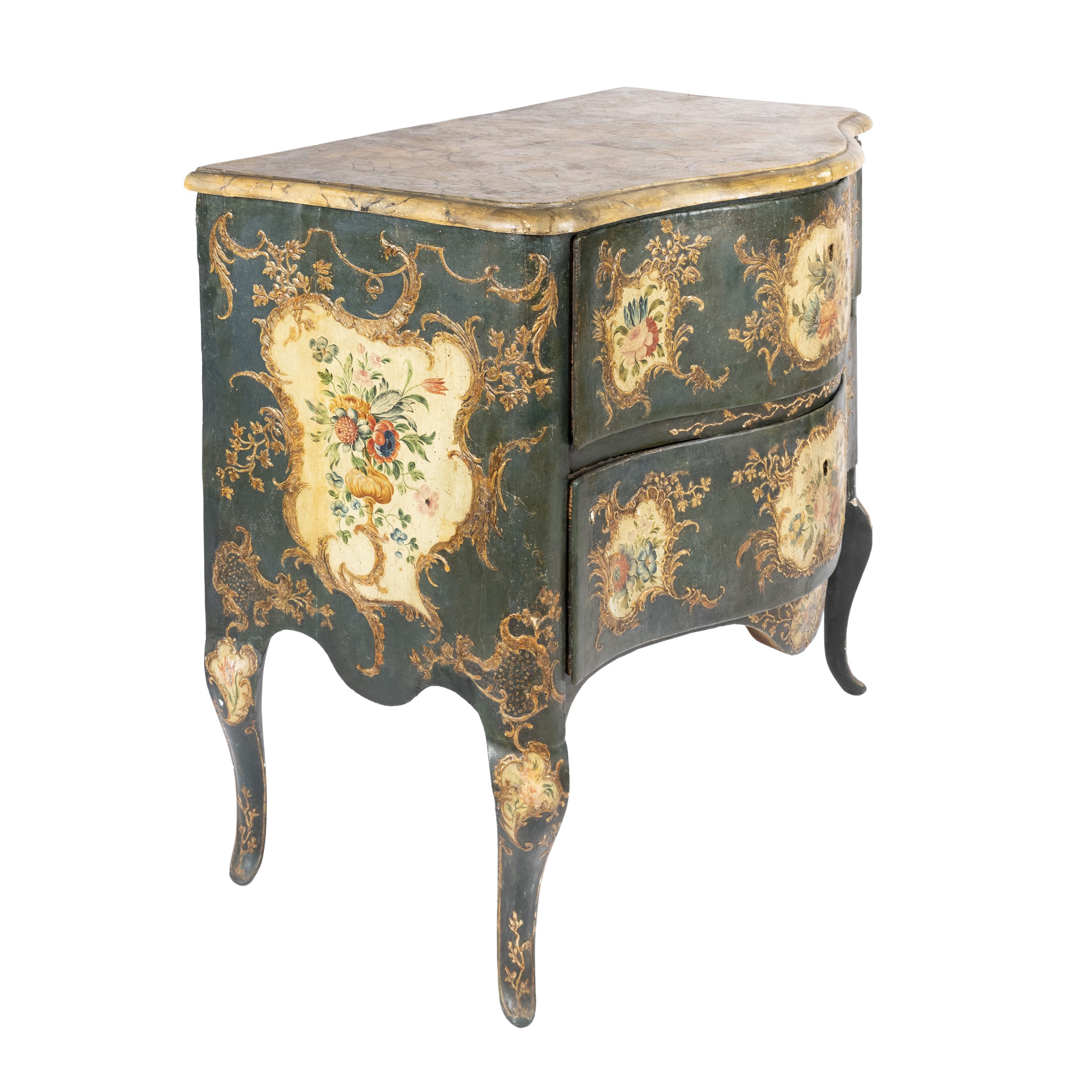 Cassettone in legno laccato e dipinto