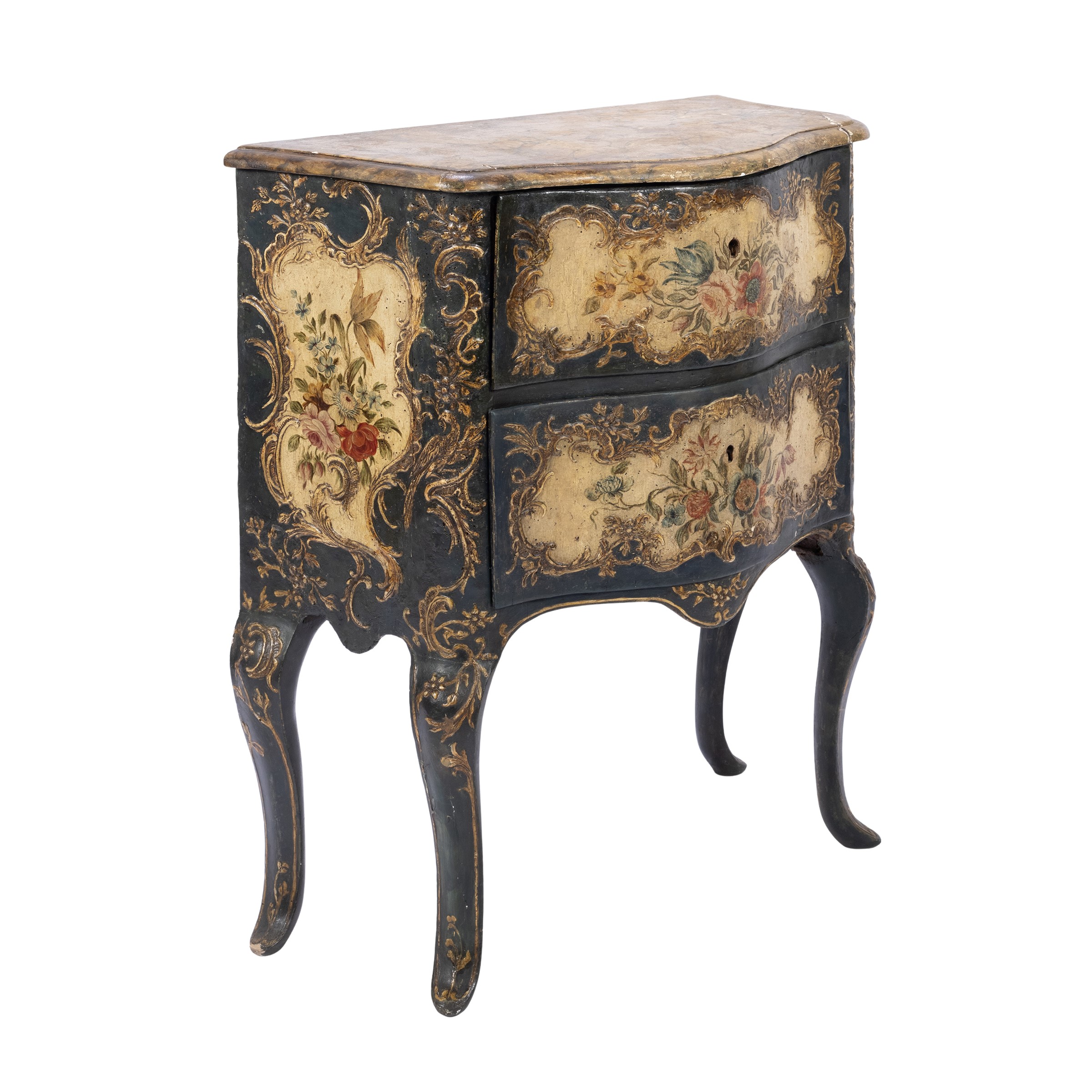 Piccolo cassettone in legno laccato e dipinto