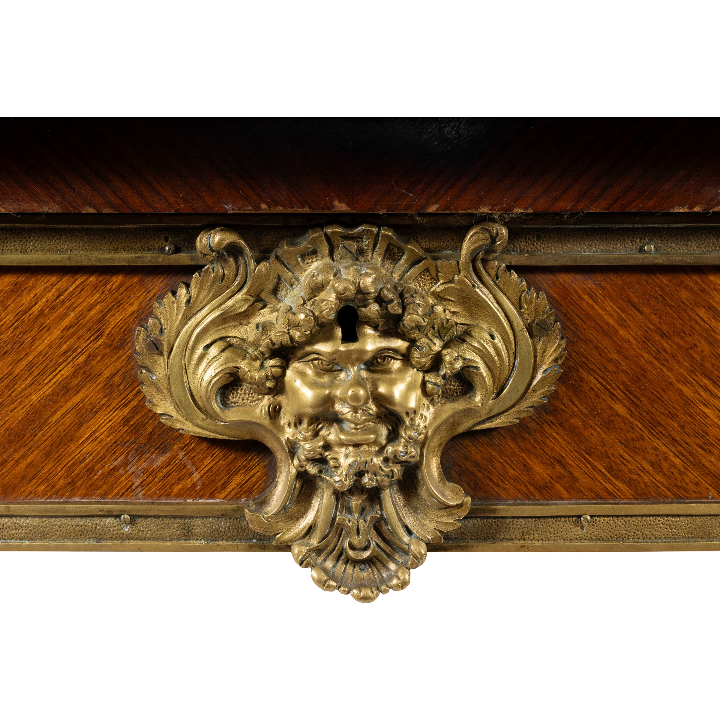 Grande bureau plat da centro in legno e bronzo dorato