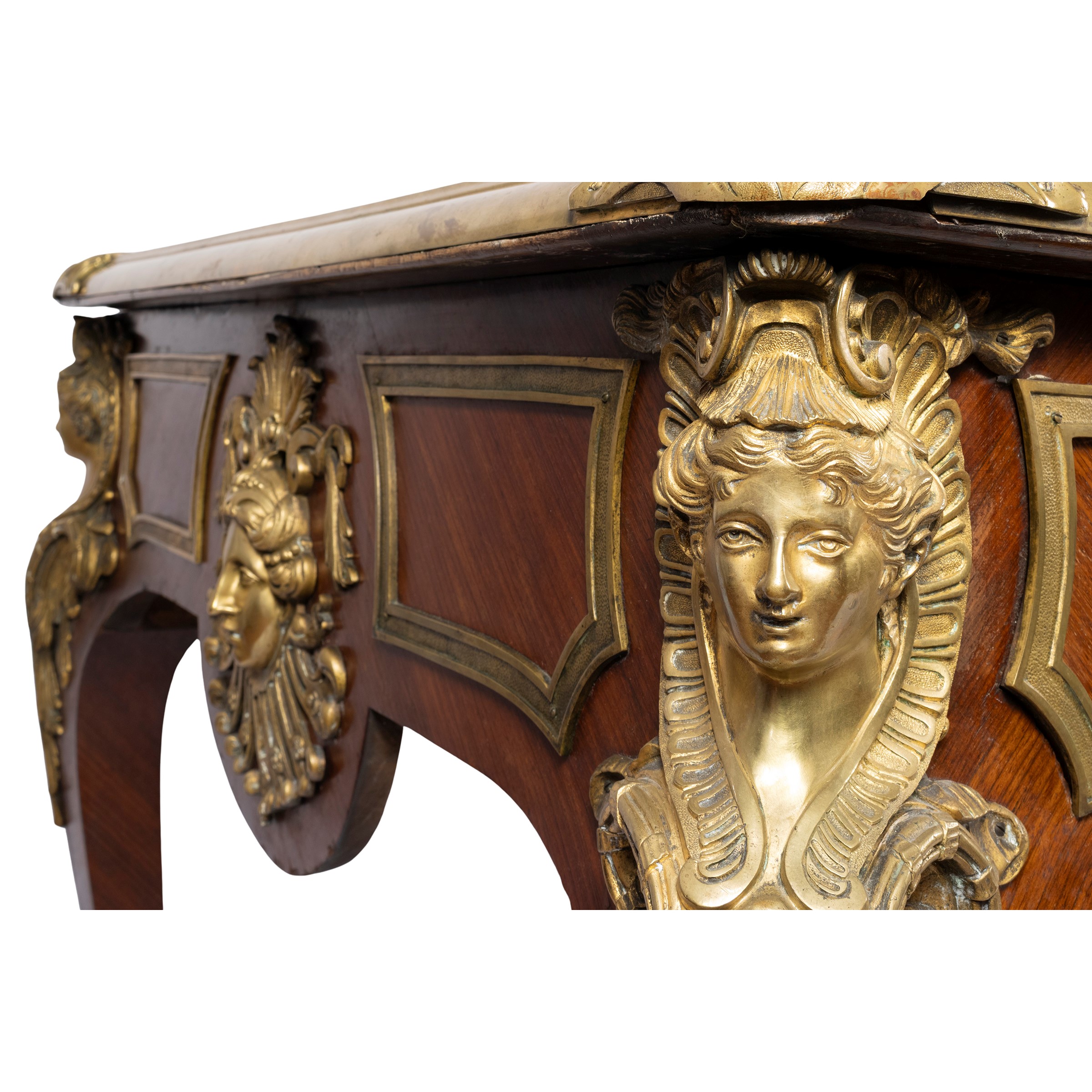 Grande bureau plat da centro in legno e bronzo dorato