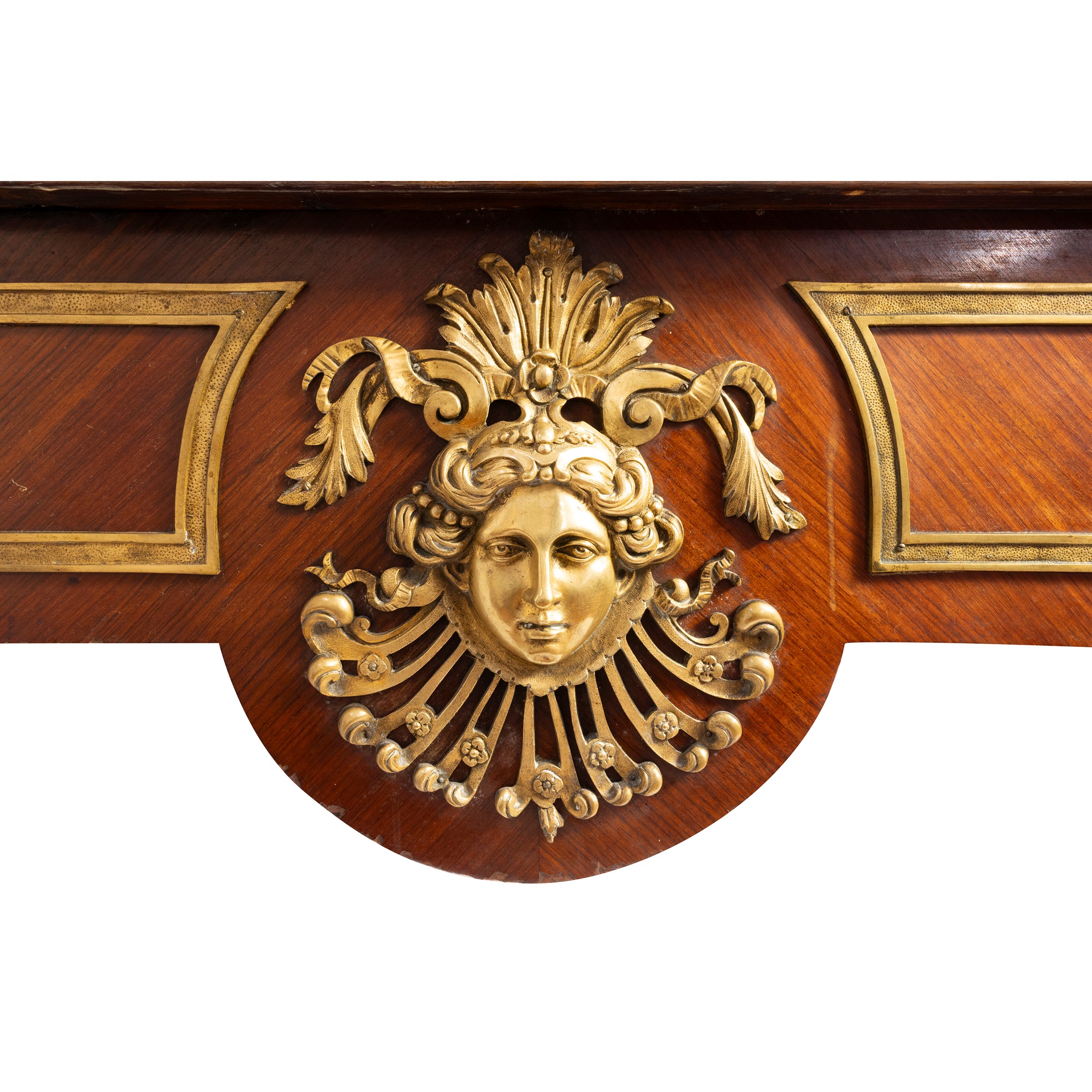 Grande bureau plat da centro in legno e bronzo dorato
