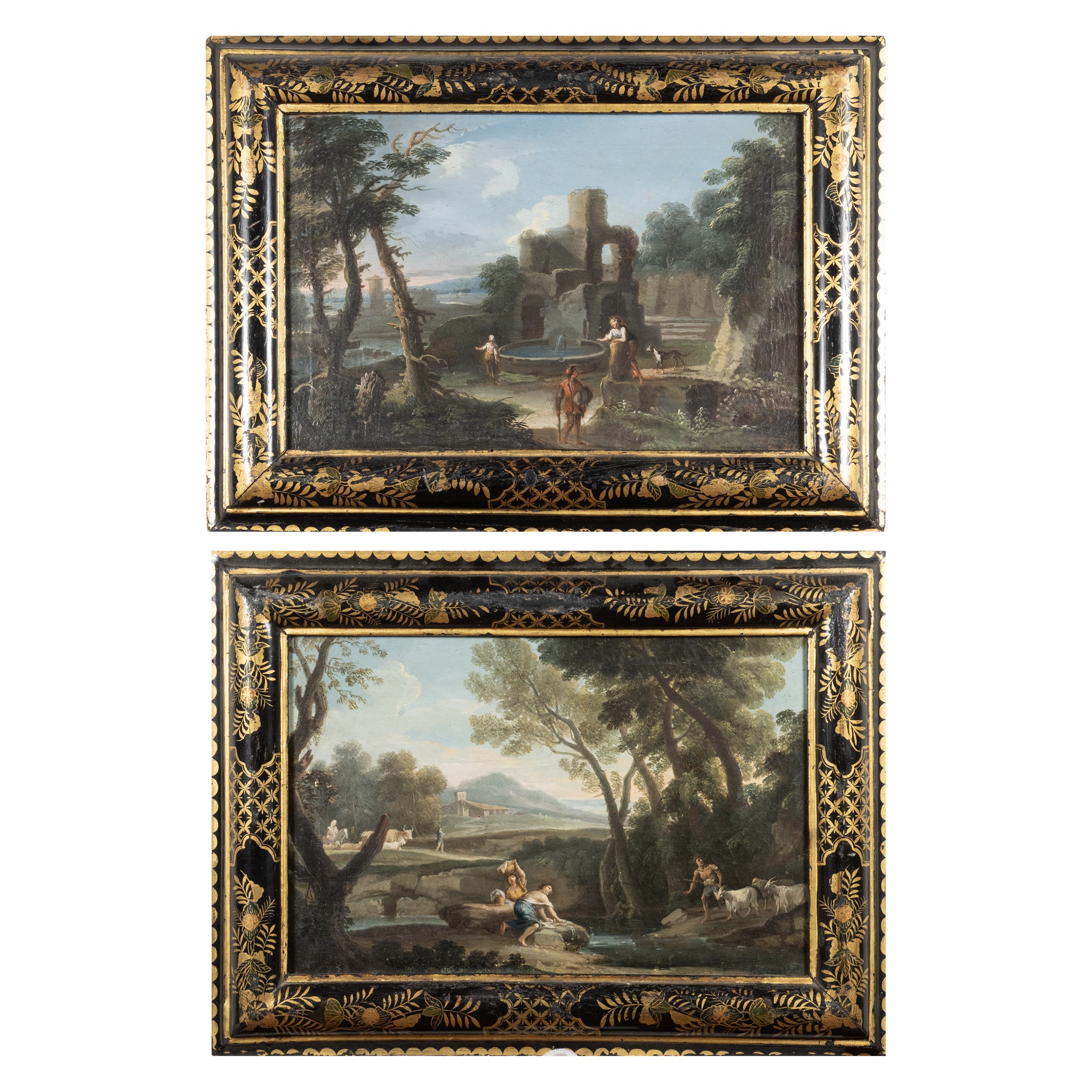 Giovanni Battista Busiri, Scene campestri con figure, coppia di oli su tela