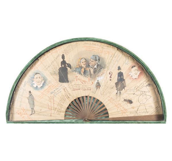 Ventaglio in stoffa con stecche in legno  (Italia, fine XIX Sec.)  - Asta FINE ART, MARMI ROMANI, DIPINTI ANTICHI E DEL XIX SECOLO - II - Colasanti Casa d'Aste