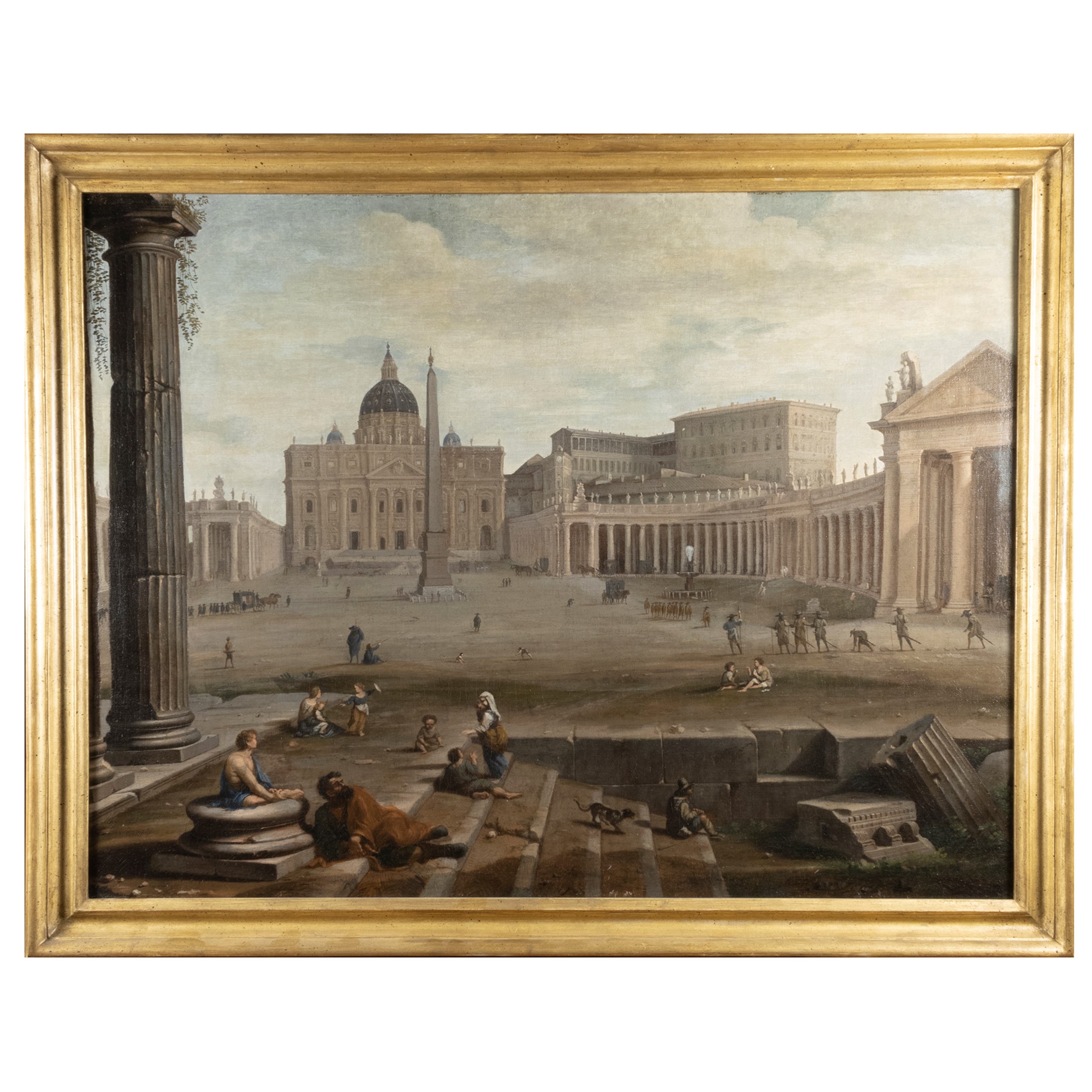 Jacob Van Huchtenburgh, Veduta di Piazza San Pietro con figure, olio su tela