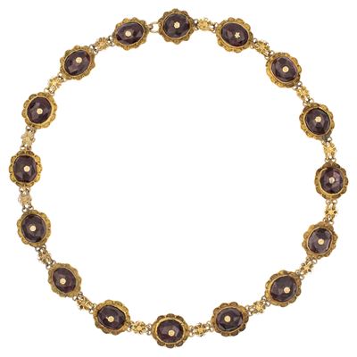 Antica collana in oro giallo 18kt con granati, primi '900