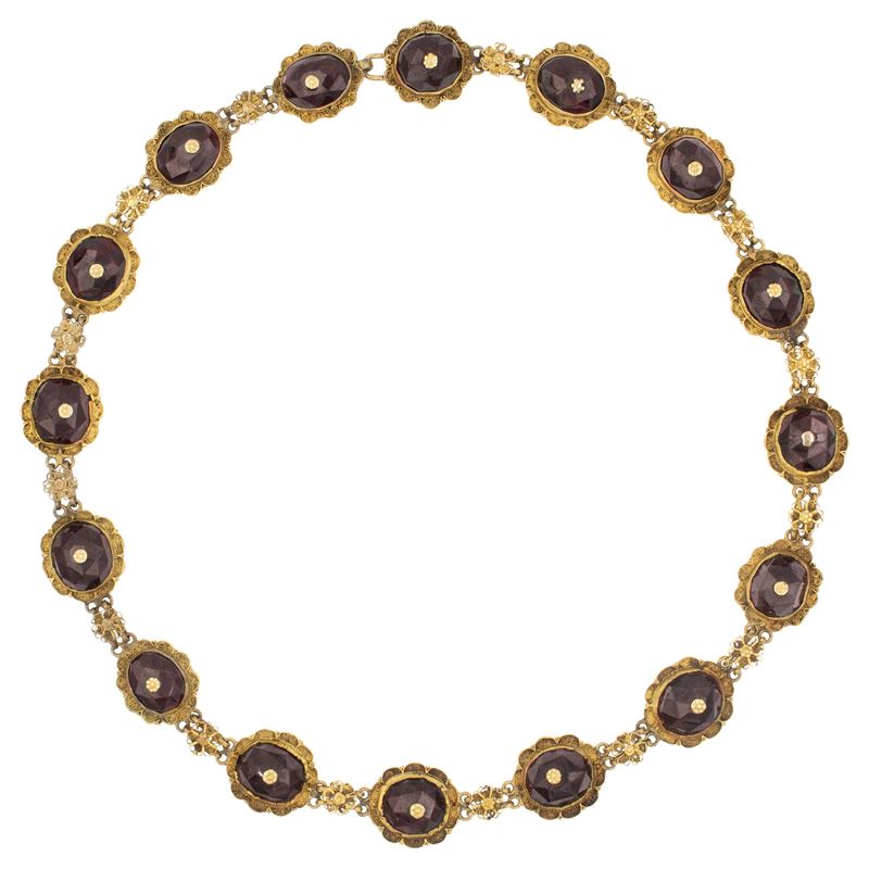 Antica collana in oro giallo 18kt con granati, primi '900